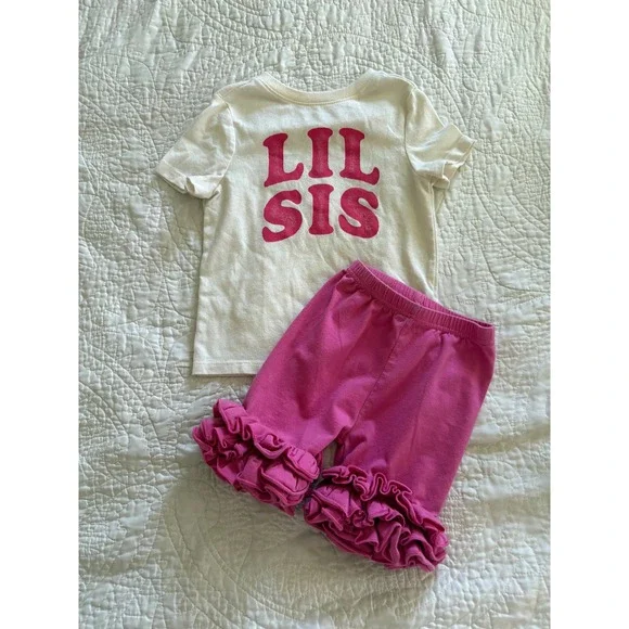 Old Navy Toddler Girl Floral Dress Lil Sis Graphic Tee  Ruffle Shorts Bundle 3T - Picture 4 of 4